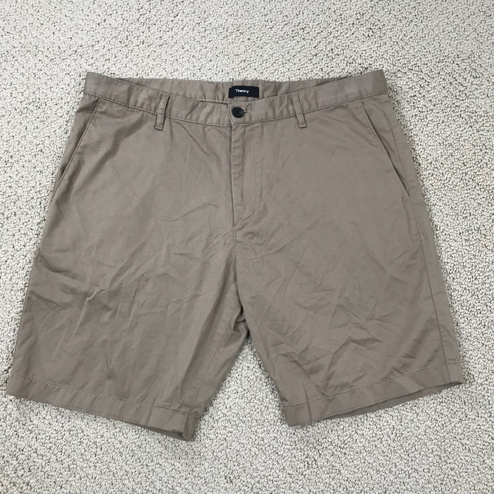 Theory Mens Zaine S O Solid Twill 2 Chino Shorts Tan Khaki Size 36 1054210R
